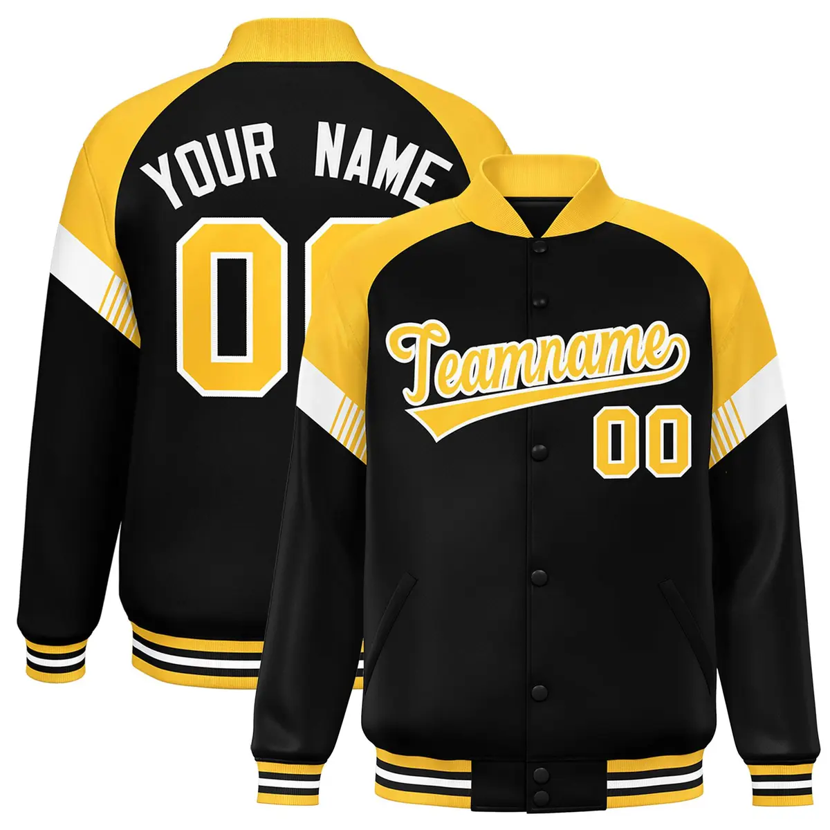 Black Gold-White Color Block Varsity Letterman Jacket