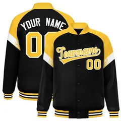 Black Gold-White Color Block Varsity Letterman Jacket 1