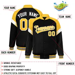 Black Gold-White Color Block Varsity Letterman Jacket 2