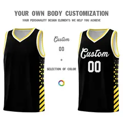 Black Gold White Diamond Stripe Side Basketball Jersey 3