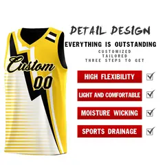 Black Gold White Gradient Lightning Stripes Reversible Basketball Jersey 3