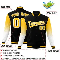 Black Gold White Gradient Varsity Raglan Letterman Jacket 2