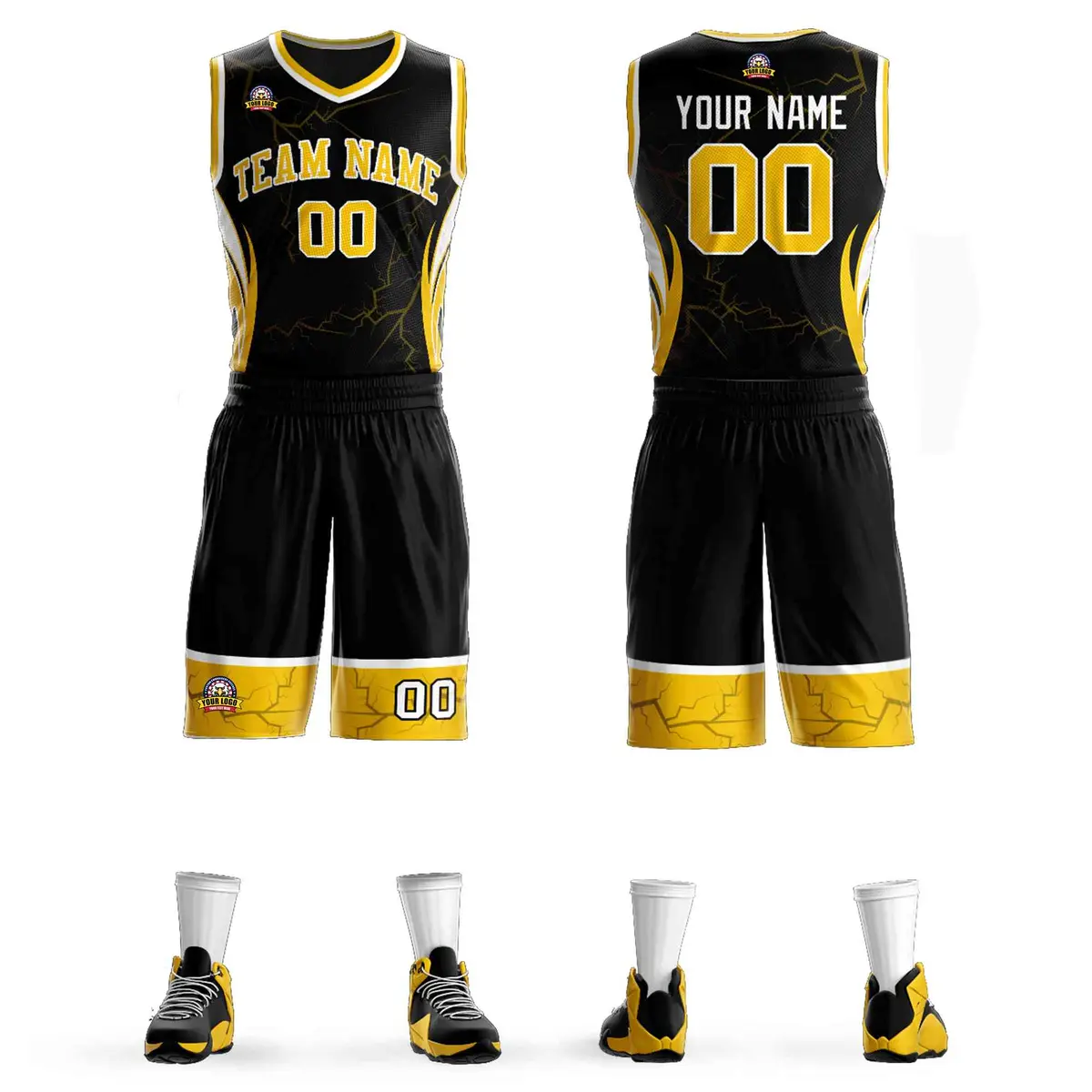 Black Gold White Graffiti Lightning Basketball Jersey