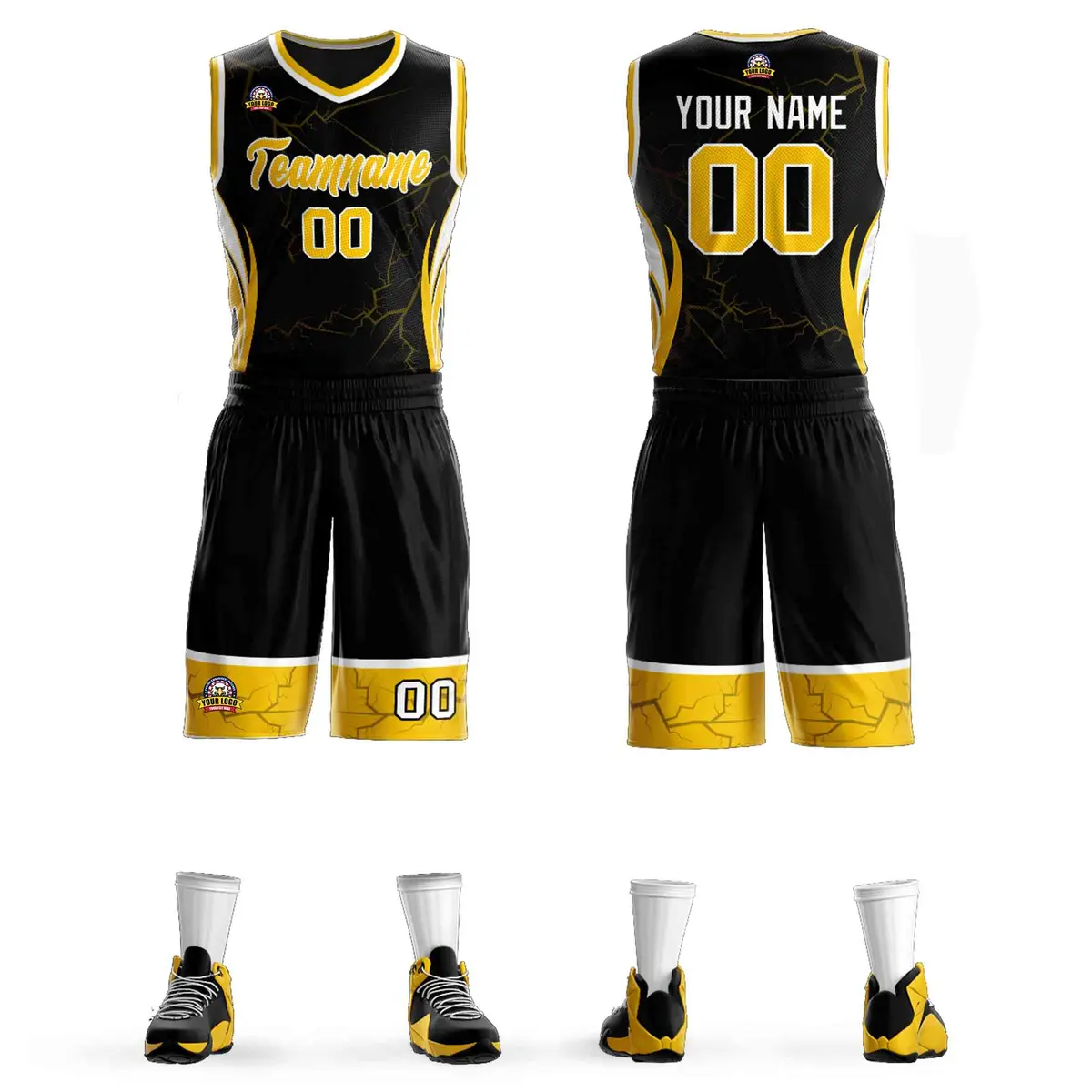 Black Gold White Graffiti Lightning Basketball Jersey