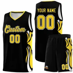 Black Gold White Graffiti Side Curve Basketball Jersey Sets 1