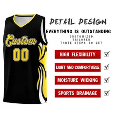 Black Gold White Graffiti Side Curve Basketball Jersey Sets 2