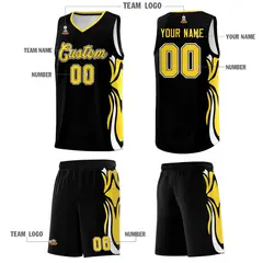 Black Gold White Graffiti Side Curve Basketball Jersey Sets 5