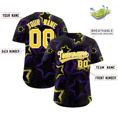 Black Gold White Graffiti Star Ink Texture Baseball Jersey 2