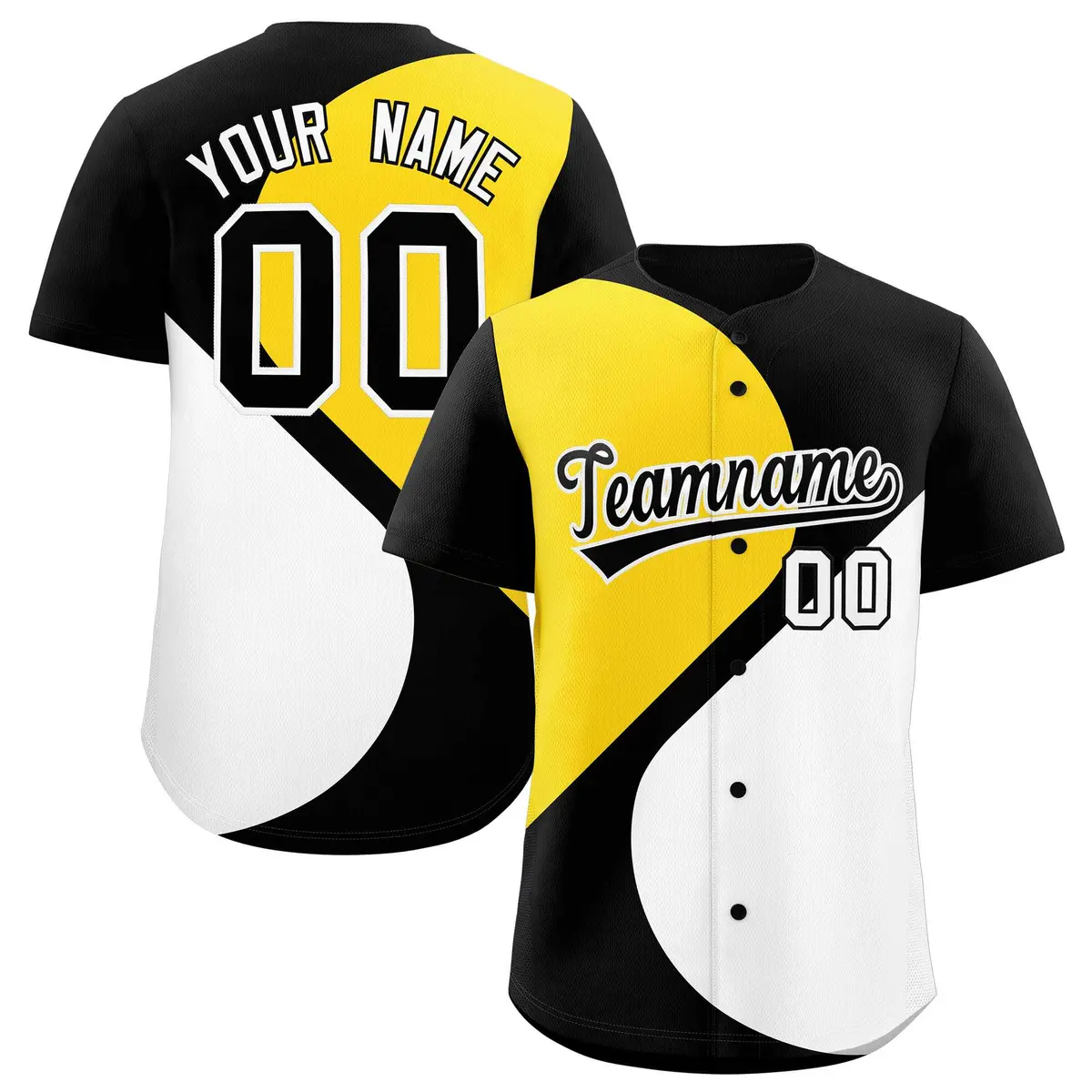 Black Gold-White Half Heart Color Block Baseball Jersey