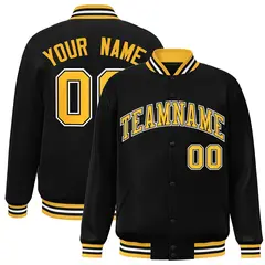 Black Gold-White Letterman Full-Snap Varsity Jacket