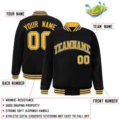 Black Gold-White Letterman Full-Snap Varsity Jacket 2
