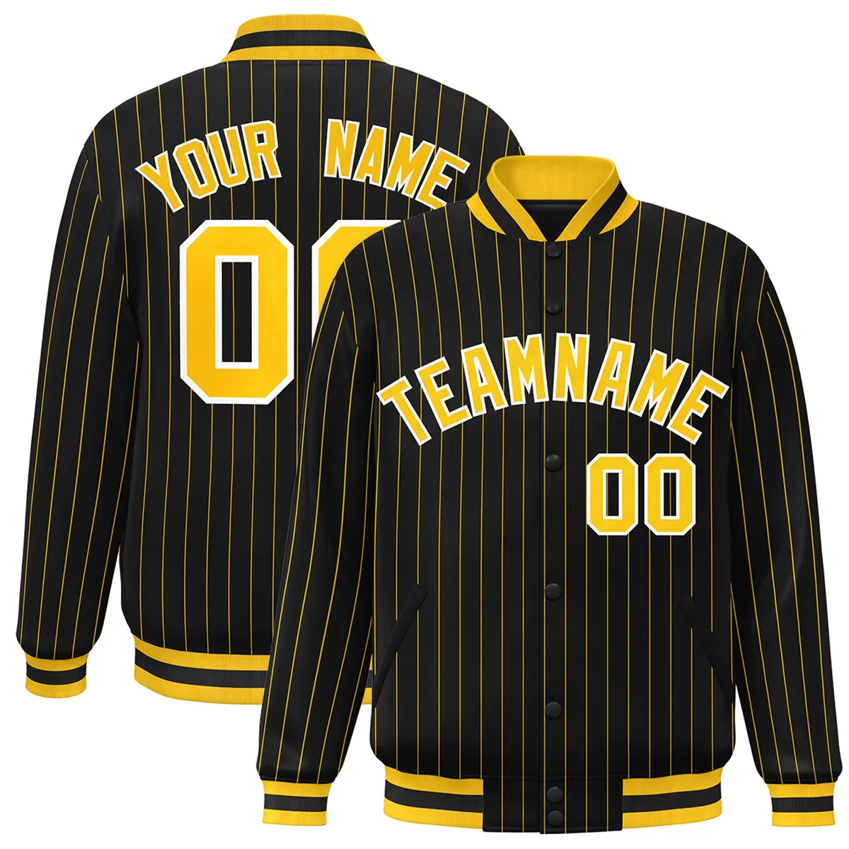 Black Gold-White Letterman Stripe Fashion Bomber Jacket