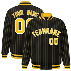 Black Gold-White Letterman Stripe Fashion Bomber Jacket