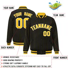 Black Gold-White Letterman Stripe Fashion Bomber Jacket 2