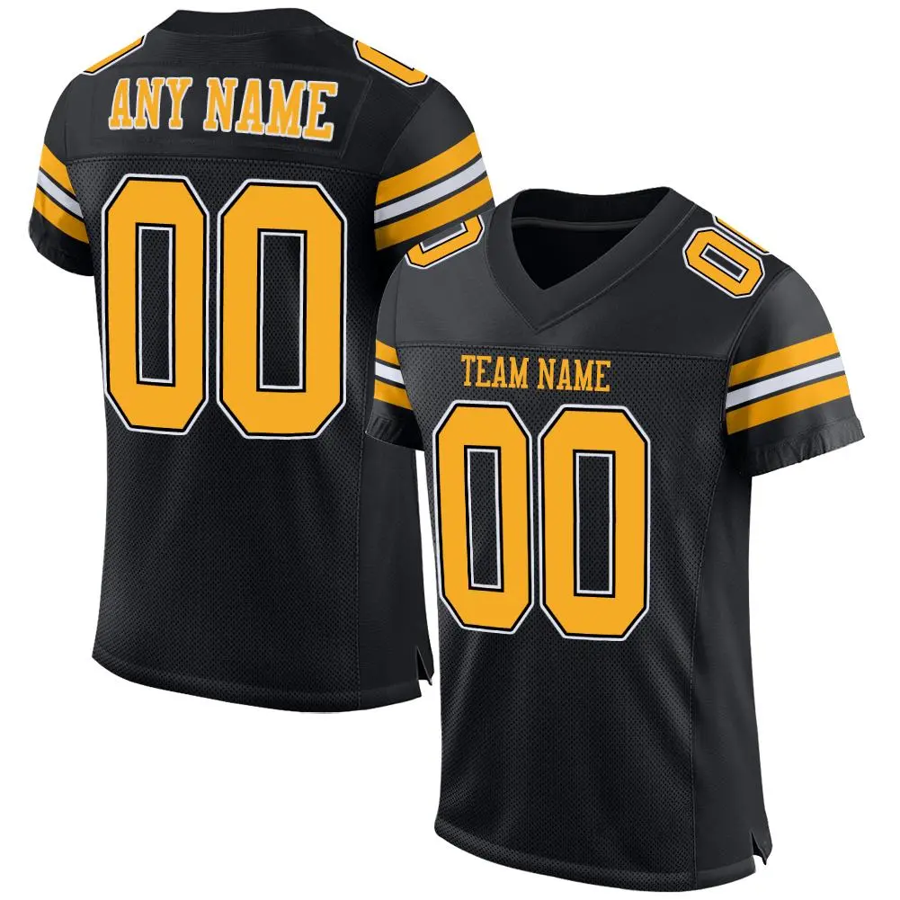 Black Gold-White Mesh Football Jersey