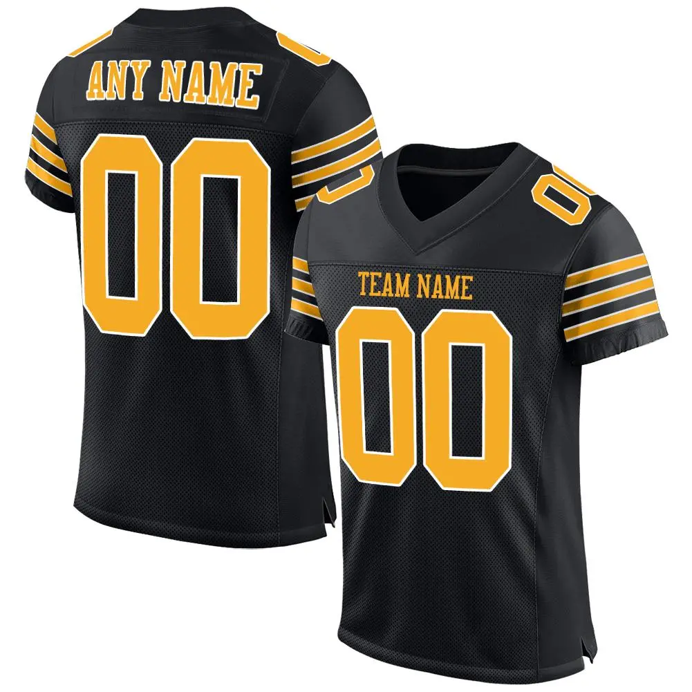 Black Gold-White Mesh Football Jersey