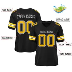 Black Gold-White Mesh Football Jersey 2