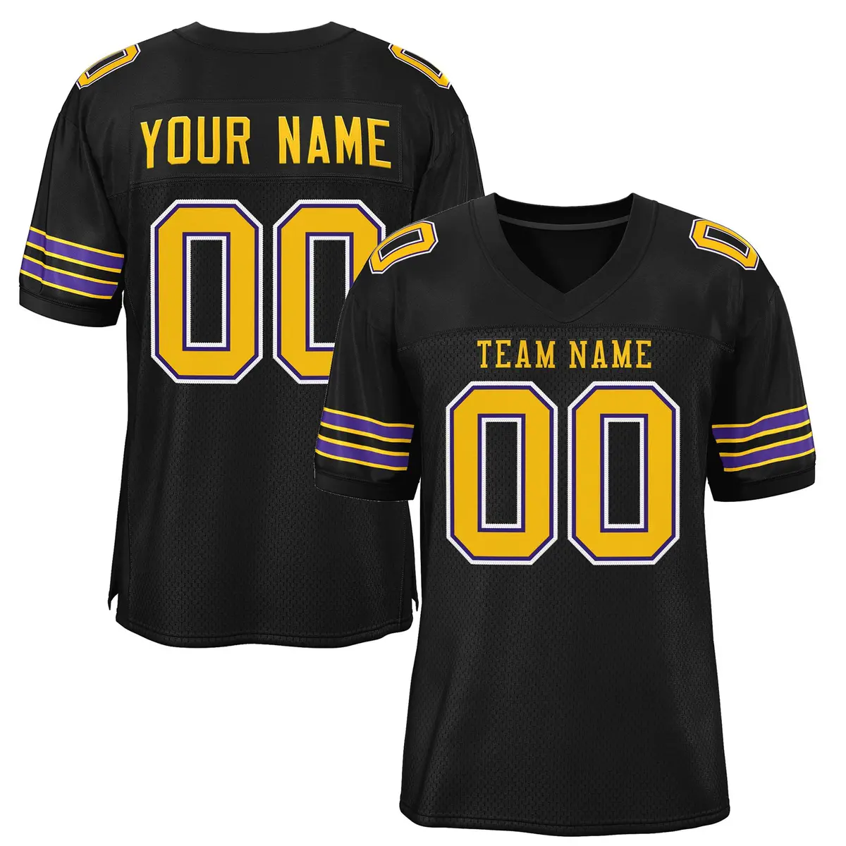 Black Gold-White Mesh Football Jersey