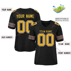 Black Gold-White Mesh Football Jersey 2