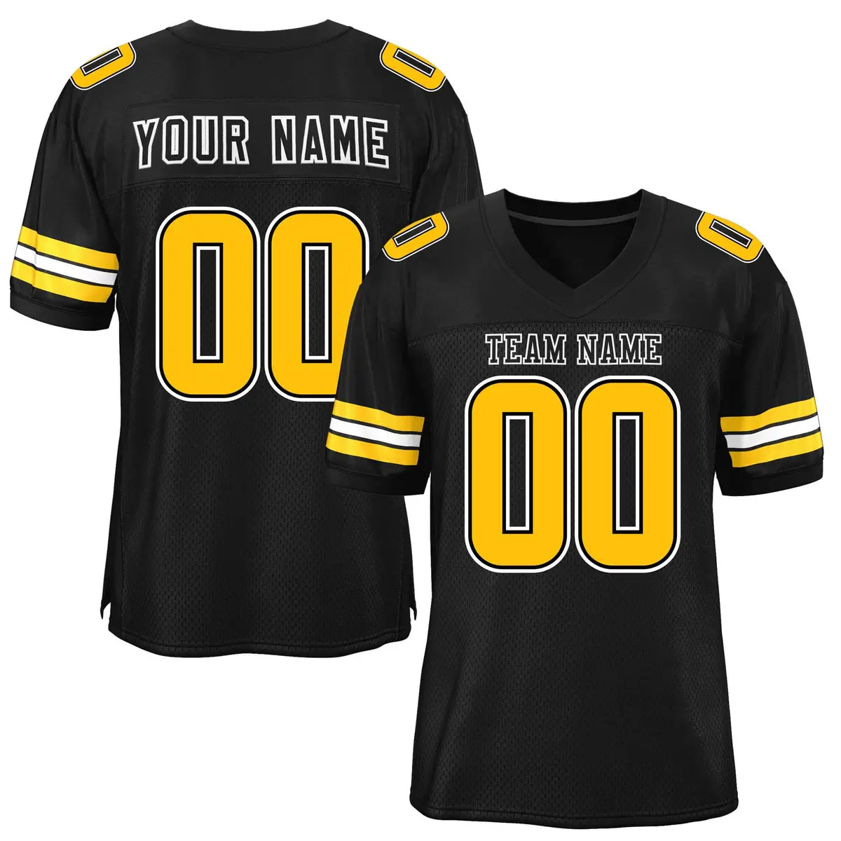 Black Gold-White Mesh Football Jersey