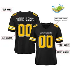 Black Gold-White Mesh Football Jersey 2