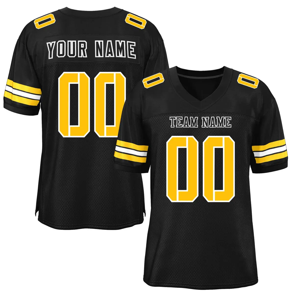 Black Gold-White Mesh Football Jersey