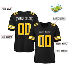 Black Gold-White Mesh Football Jersey 2