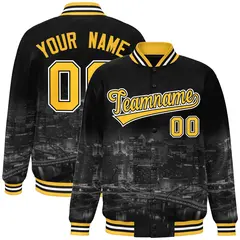 Black Gold-White Pittsburgh City Skyline Varsity Full-Snap Track Jacket