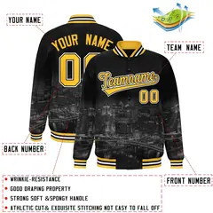 Black Gold-White Pittsburgh City Skyline Varsity Full-Snap Track Jacket 2
