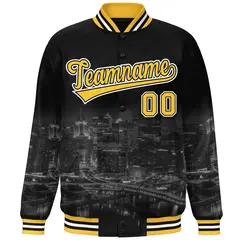 Black Gold-White Pittsburgh City Skyline Varsity Full-Snap Track Jacket 3
