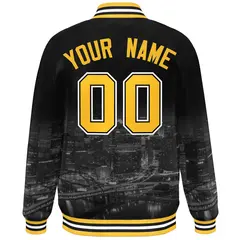 Black Gold-White Pittsburgh City Skyline Varsity Full-Snap Track Jacket 4