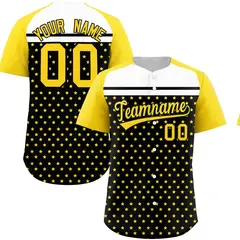 Black Gold-White Raglan Sleeve Star Print Baseball Jersey