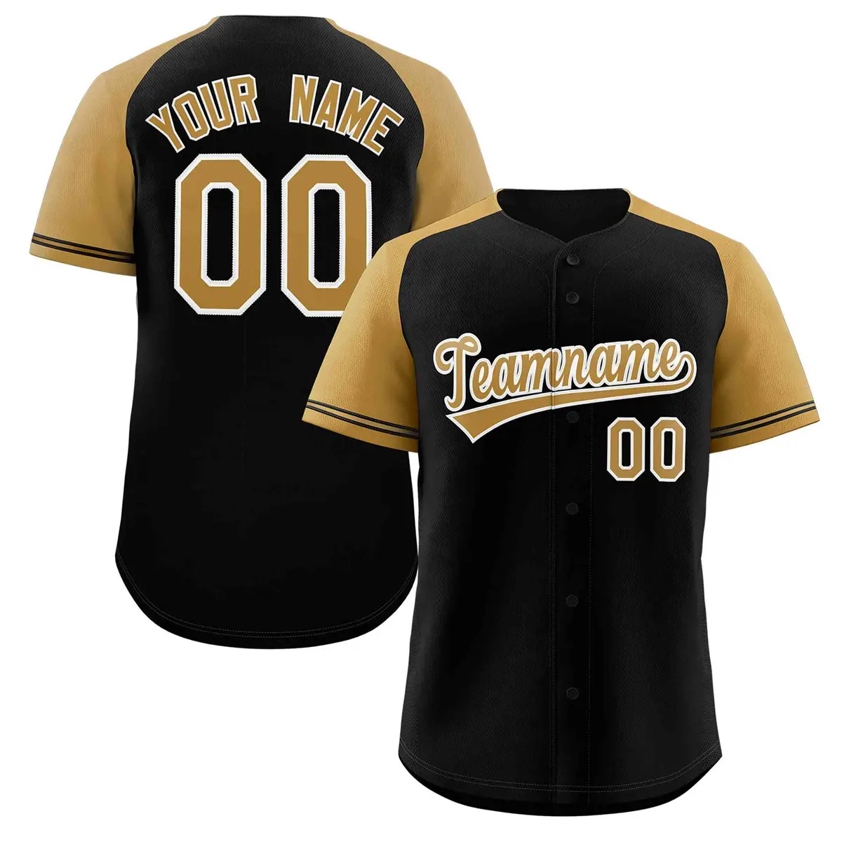 Black Gold-White Raglan Sleeves Authentic Baseball Jersey