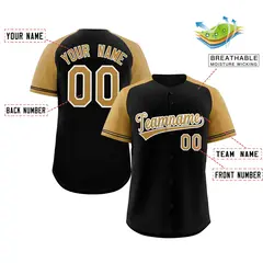 Black Gold-White Raglan Sleeves Authentic Baseball Jersey 2