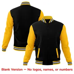Black Gold White Raglan Sleeves Full-Snap Letterman Cotton Jacket 6