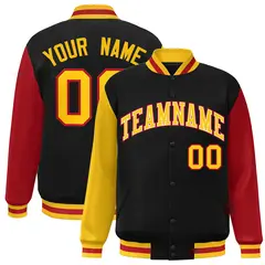 Black Gold-White Raglan Varsity Full-Snap Letterman Jacket