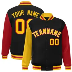 Black Gold-White Raglan Varsity Full-Snap Letterman Jacket