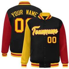 Black Gold-White Raglan Varsity Full-Snap Letterman Jacket