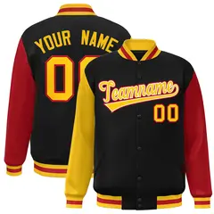 Black Gold-White Raglan Varsity Full-Snap Letterman Jacket