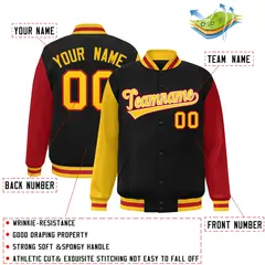 Black Gold-White Raglan Varsity Full-Snap Letterman Jacket 2