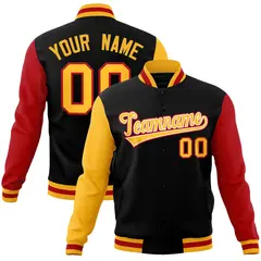 Black Gold-White Raglan Varsity Full-Snap Letterman Jacket 1