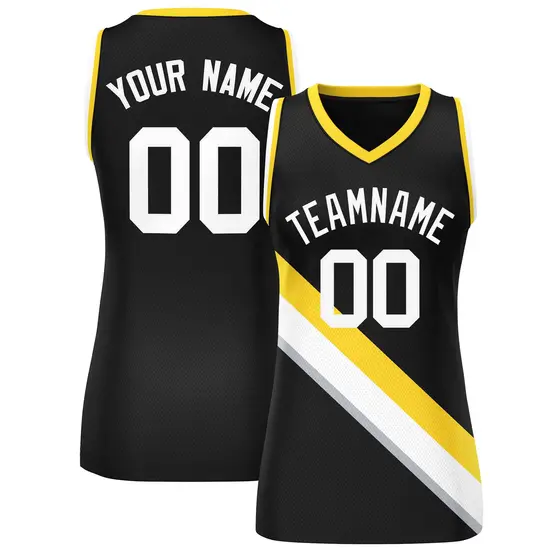 Black Gold-White Slash Mesh Basketball Jersey For Women