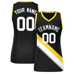 Black Gold-White Slash Mesh Basketball Jersey For Women 1