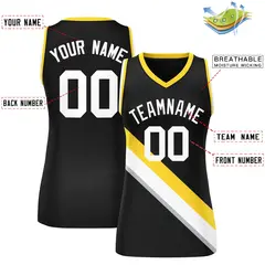 Black Gold-White Slash Mesh Basketball Jersey For Women 2