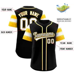 Black Gold White Sleeve Flag Lace Baseball Jersey 2