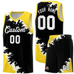 Black Gold-White Sparkle Print Basketball Kits