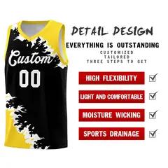 Black Gold-White Sparkle Print Basketball Kits 2