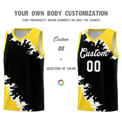 Black Gold-White Sparkle Print Basketball Kits 3