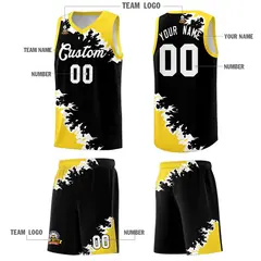 Black Gold-White Sparkle Print Basketball Kits 5