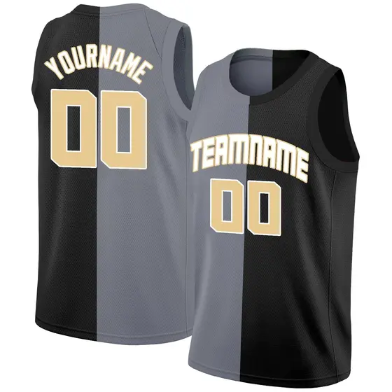 Black Gold-White Split Fashion Basketball Jersey